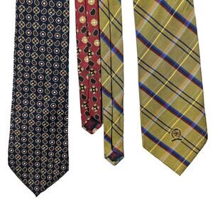 Pair of Tommy Hilfiger Silk Ties Italian Fabric Made in the USA Yellow Blue Red